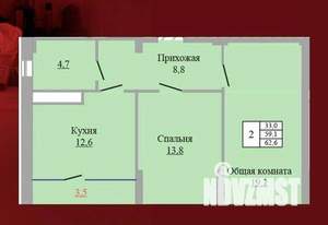 2-к квартира, вторичка, 63м2, 4/9 этаж