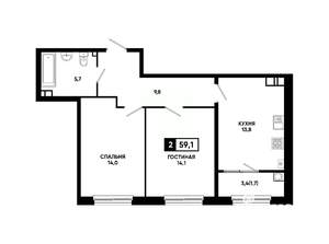 2-к квартира, вторичка, 59м2, 10/24 этаж