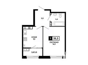 1-к квартира, вторичка, 35м2, 13/24 этаж