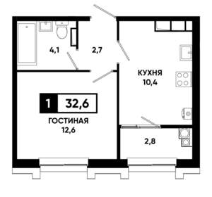 1-к квартира, строящийся дом, 33м2, 12/21 этаж
