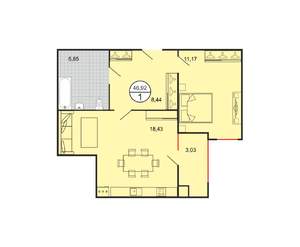 1-к квартира, строящийся дом, 47м2, 1/6 этаж