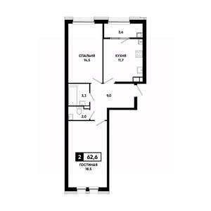 2-к квартира, вторичка, 63м2, 7/16 этаж