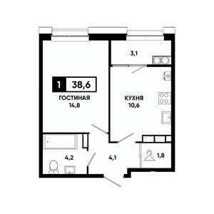 1-к квартира, вторичка, 39м2, 17/20 этаж
