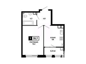 1-к квартира, вторичка, 36м2, 3/24 этаж