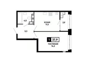 1-к квартира, вторичка, 38м2, 24/24 этаж