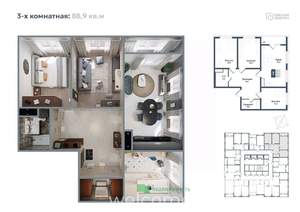 3-к квартира, вторичка, 89м2, 8/20 этаж