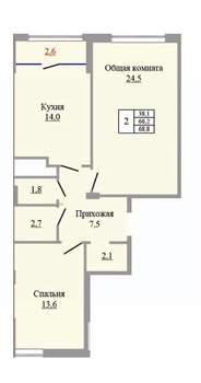 2-к квартира, вторичка, 69м2, 5/9 этаж
