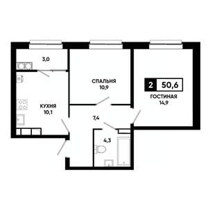 2-к квартира, вторичка, 51м2, 14/19 этаж