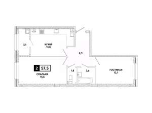 2-к квартира, вторичка, 58м2, 3/12 этаж