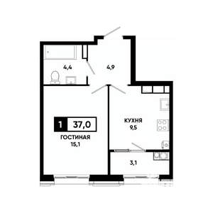 1-к квартира, вторичка, 37м2, 14/16 этаж