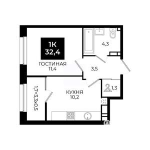 1-к квартира, вторичка, 32м2, 17/24 этаж
