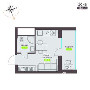 Студия квартира, вторичка, 22м2, 7/19 этаж