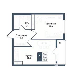 1-к квартира, вторичка, 41м2, 15/20 этаж