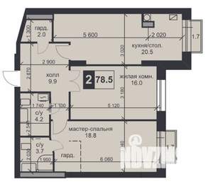 2-к квартира, строящийся дом, 79м2, 7/9 этаж
