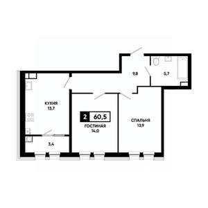 2-к квартира, вторичка, 61м2, 3/16 этаж