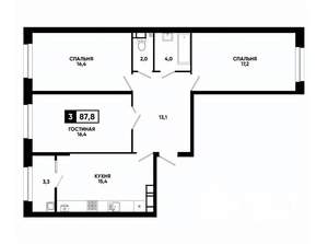 3-к квартира, вторичка, 88м2, 12/16 этаж