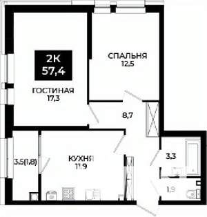 2-к квартира, вторичка, 57м2, 9/24 этаж