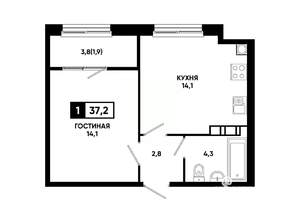 1-к квартира, вторичка, 37м2, 11/14 этаж