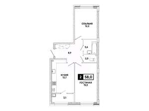 2-к квартира, вторичка, 58м2, 2/8 этаж