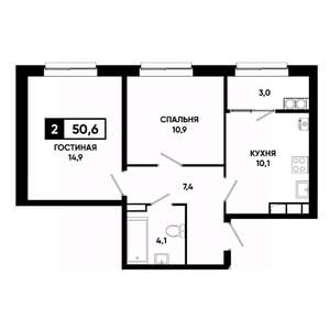 2-к квартира, вторичка, 51м2, 13/19 этаж