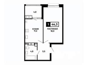 1-к квартира, вторичка, 44м2, 19/24 этаж