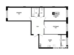 3-к квартира, вторичка, 86м2, 8/14 этаж