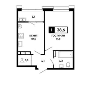 1-к квартира, вторичка, 39м2, 19/20 этаж