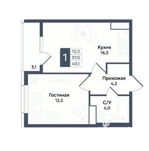 1-к квартира, вторичка, 40м2, 13/22 этаж