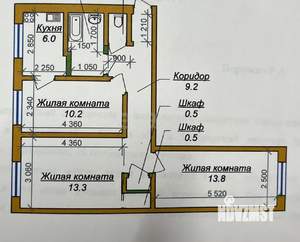 3-к квартира, вторичка, 58м2, 1/3 этаж