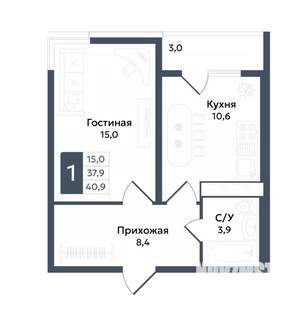 1-к квартира, вторичка, 41м2, 10/22 этаж