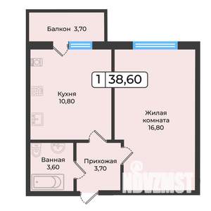 1-к квартира, вторичка, 39м2, 2/5 этаж