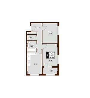 2-к квартира, вторичка, 59м2, 7/14 этаж