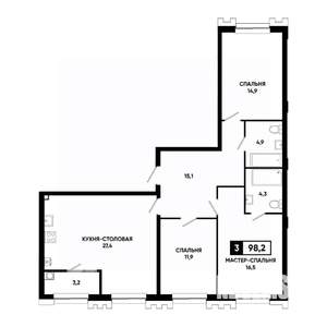 3-к квартира, вторичка, 98м2, 2/21 этаж