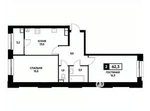 2-к квартира, вторичка, 62м2, 3/22 этаж