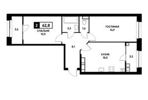2-к квартира, вторичка, 63м2, 20/20 этаж
