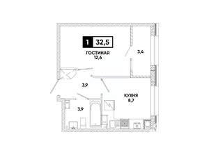 1-к квартира, вторичка, 33м2, 3/12 этаж