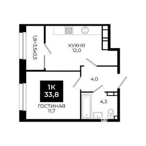 1-к квартира, вторичка, 34м2, 20/24 этаж