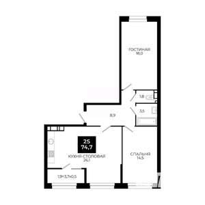 1-к квартира, вторичка, 75м2, 17/24 этаж
