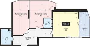 2-к квартира, вторичка, 85м2, 4/9 этаж