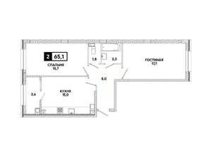 2-к квартира, вторичка, 65м2, 7/16 этаж