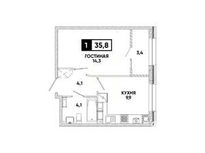 1-к квартира, вторичка, 36м2, 12/16 этаж