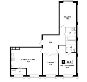 3-к квартира, строящийся дом, 98м2, 21/21 этаж