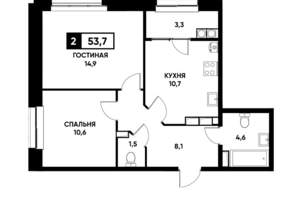 2-к квартира, вторичка, 54м2, 13/22 этаж