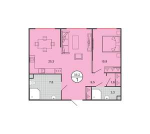 1-к квартира, строящийся дом, 57м2, 2/19 этаж