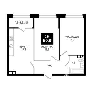 2-к квартира, вторичка, 61м2, 15/24 этаж