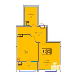 1-к квартира, строящийся дом, 42м2, 7/18 этаж