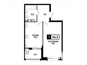 1-к квартира, вторичка, 44м2, 4/16 этаж
