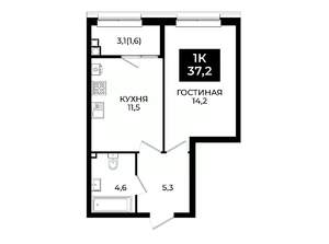 1-к квартира, вторичка, 37м2, 2/24 этаж