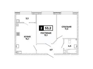 2-к квартира, вторичка, 53м2, 7/8 этаж