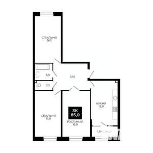 3-к квартира, вторичка, 85м2, 2/24 этаж